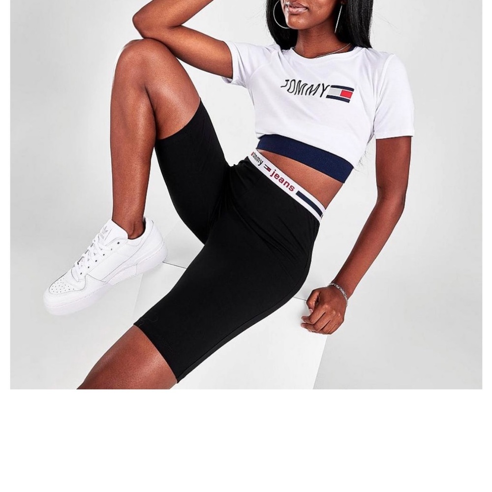 Tommy Hilfiger White Tee and Black Biker Shorts